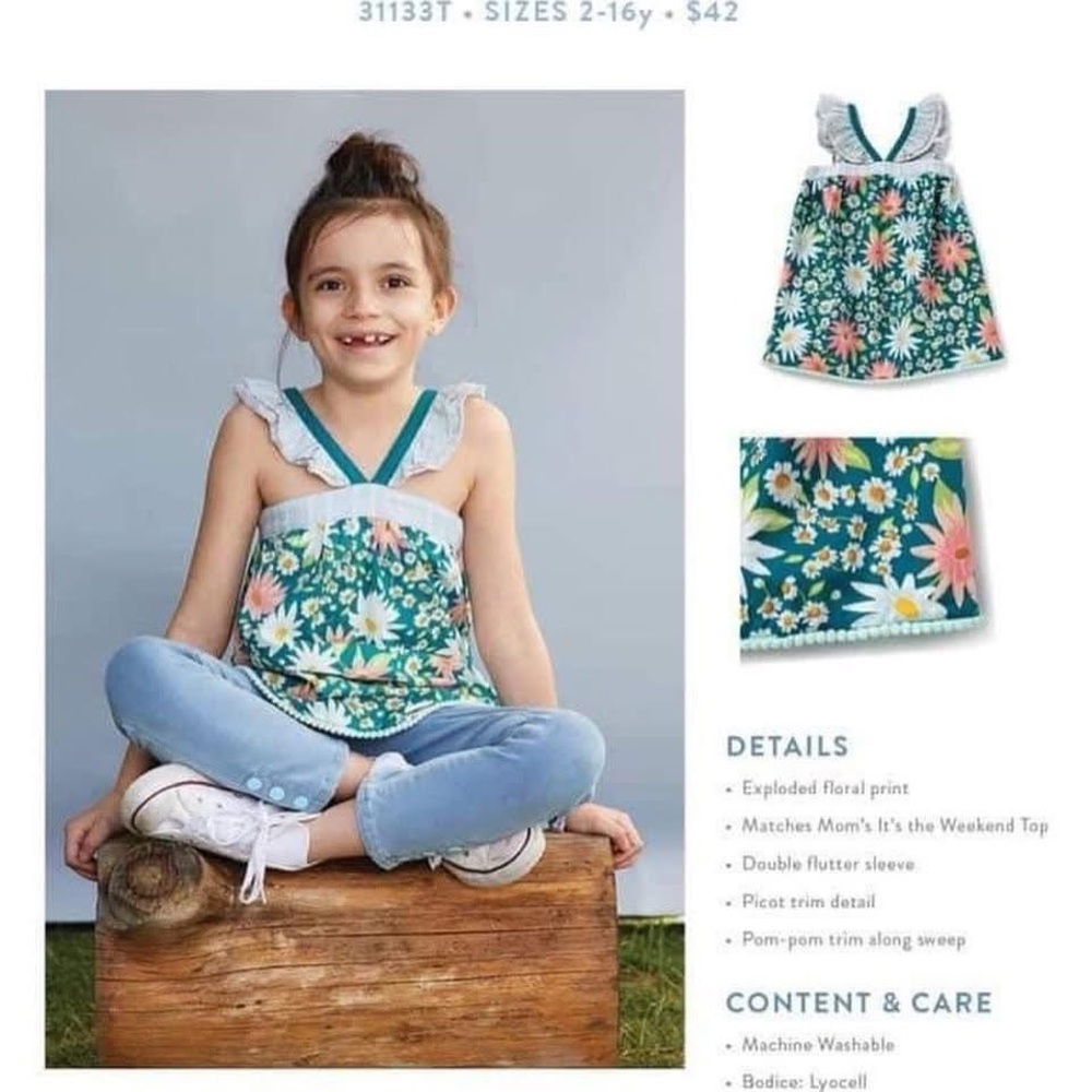 Matilda Jane Floral Print Top with Pom-Pom Trim